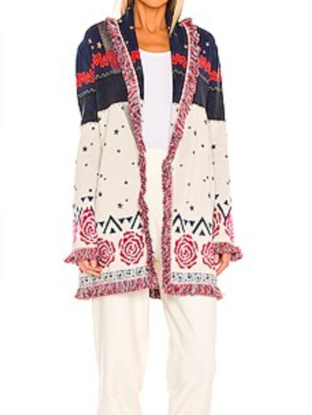 525 America Jacquard Belted Cardigan Cream Multi - Picture 4 of 6